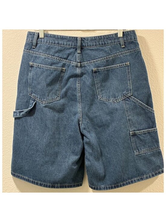 CIDER Denim Mid-Rise Wide Leg Cargo Bermuda Shorts Dark Wash Women XL - Picture 2 of 9